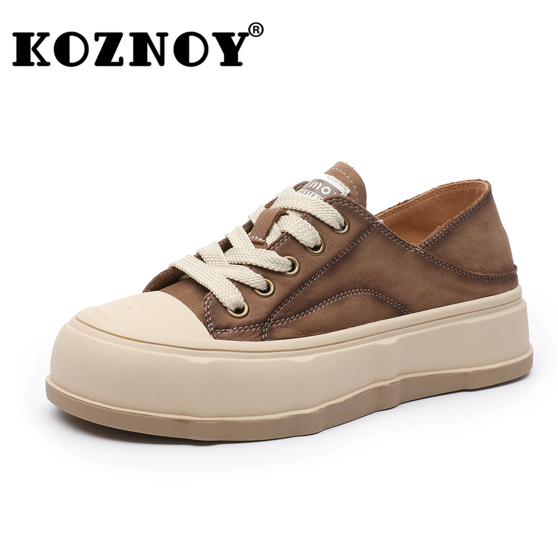 Koznoy 4cm Nature Cow Suede Genuine Leather Women Flats Spring Vulcanize Chunky Sneaker Loafer High Brand Platform Autumn Shoes