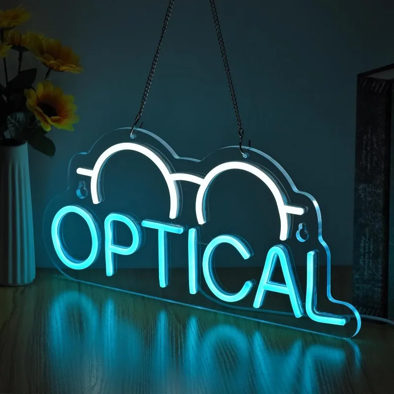 Sinal de néon óptico XM para decoração de parede, LED iluminado, loja, optometrista, loja, exame ocular, sinalização comercial