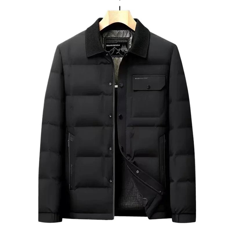 2026 Autumn/Winter New Men's Down Jacket Knitted Thread Collar Duck Down Warm, Fashionable, Casual, Cold proof Coat Work Style