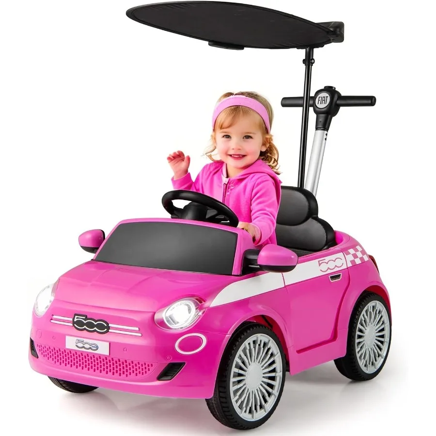 Coche con licencia Fiat 500 Ride on Push de 3 en 1, cochecito de bebé, coche para caminar deslizante con reposapiés retráctil, mango de Control para padres