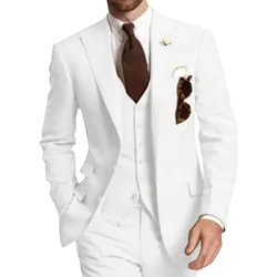 3-delige Effen Bruiloft Heren Pak Slim Fit Peak Revers Formele Zakelijke Bruidegom Smoking Twee Knopen Jas + Vest + Broek Voor Party Prom