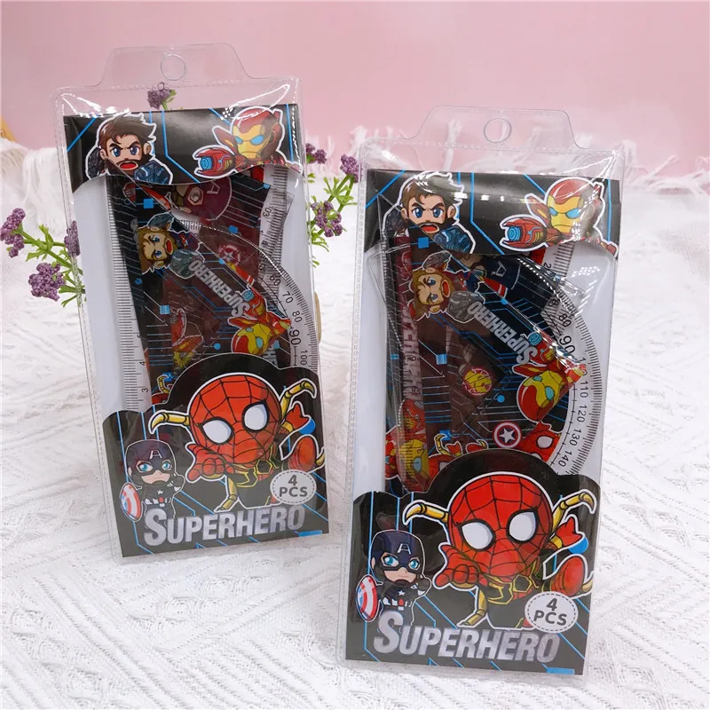 4pcs/set Disney Marvel Spider Man Straight Triangle Ruler Protractor Drafting Drawing School Office Supplies Student Stationery