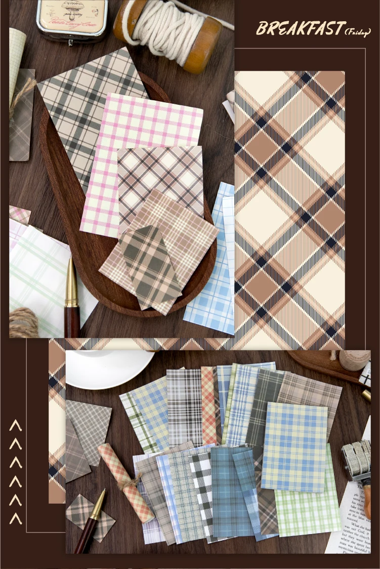 Journal GO Kreatives Kariertes Dekor Scrapbook Vintage Materialpapier-Set DIY Journal Collage Planer Tagebuch Dekor Hintergrundpapier – Detail 11