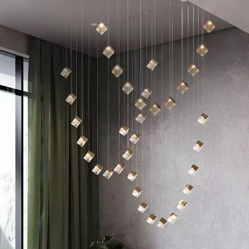 

Postmodern ice cubes Crystal Cube G4 Led Chandelier Lustre Ceiling Creative hanging luminaire for living room lighting