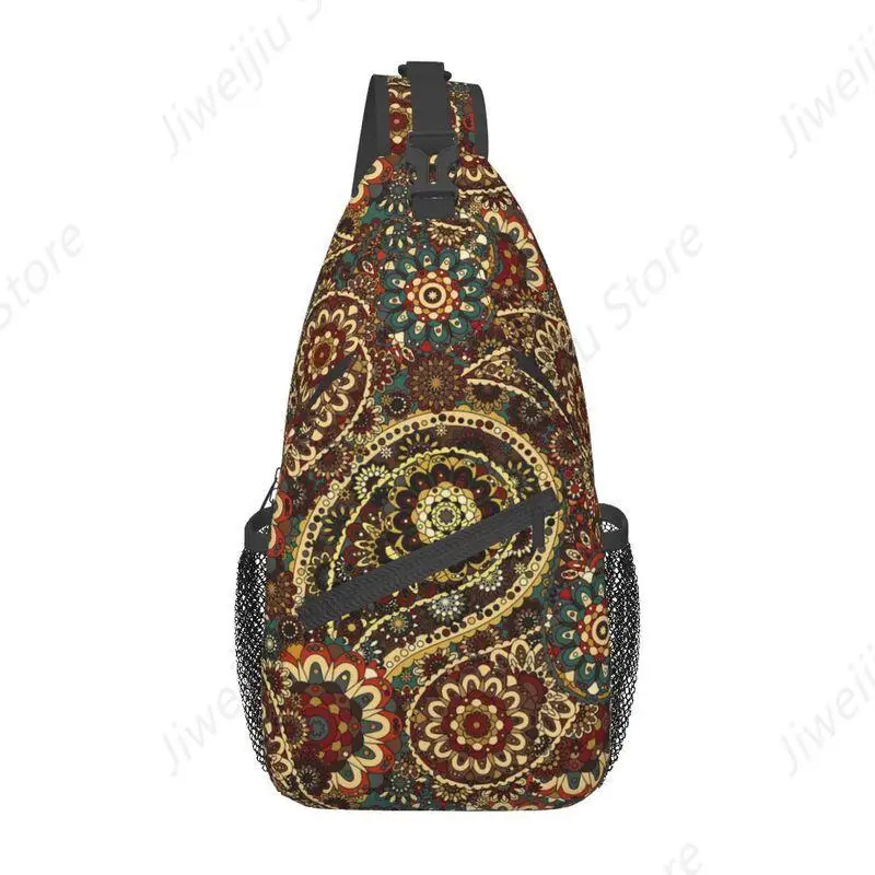 Fashion Traditional Paisley Pattern Crossbody Sling Backpack Men Flower Floral Art Shoulder Chest Bag for Hiking