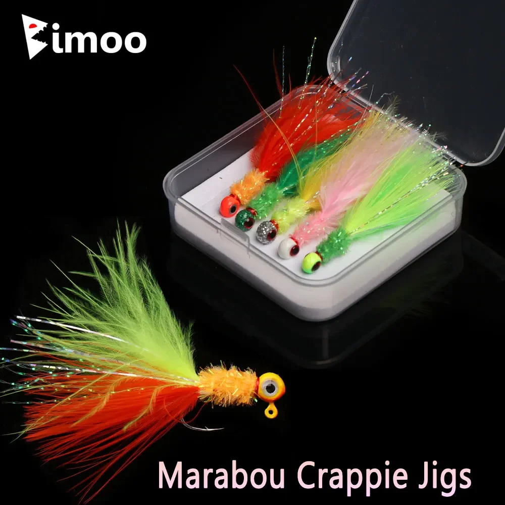 Bimoo 5pcs #6 Marabou Crappie Jig Fishing Lures Lifelike Jig Head Jig Hooks 1.05g Hair Jig Bait Bass Trout Pike Salmon Fishing