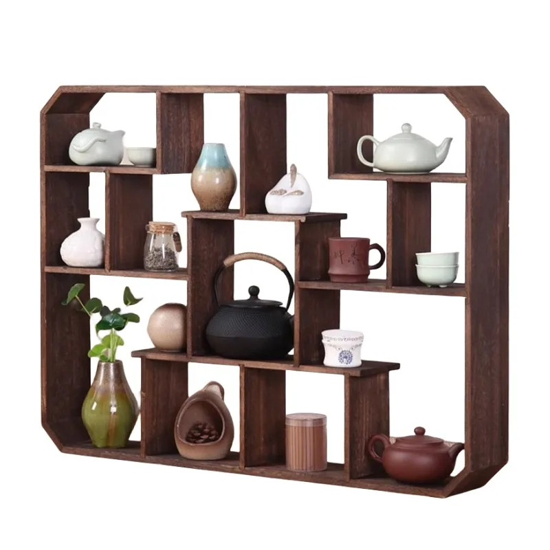 Chinese-style Solid Wood Bogu Rack Wall Hanging Duobaoge Living Room Wall Rack Simple Modern Display RackTeapot Floating Shelves