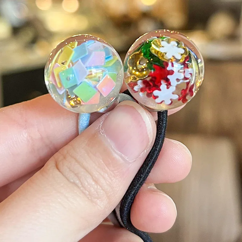 Colorful Sequined Ball Hair Ties Korean Style Double Layer High Elasticity Ponytail Holders Non Slip Soft for Girls