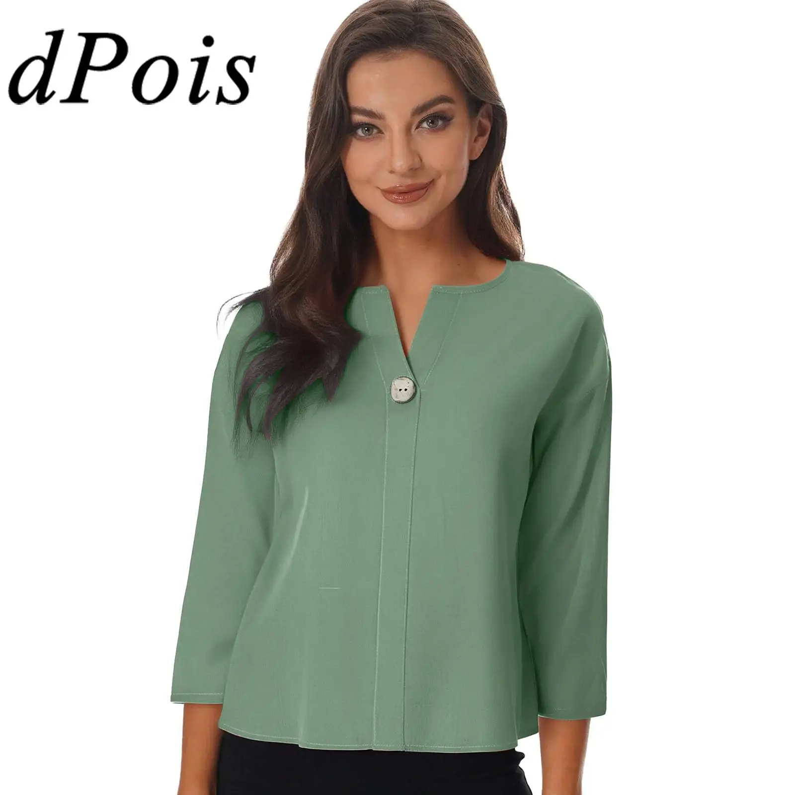 

Women Solid Color Leisure Cotton Linen V-neck Long Sleeve Button Summer Tops Shirt for Commute Work Casual Daily Wear Clothes