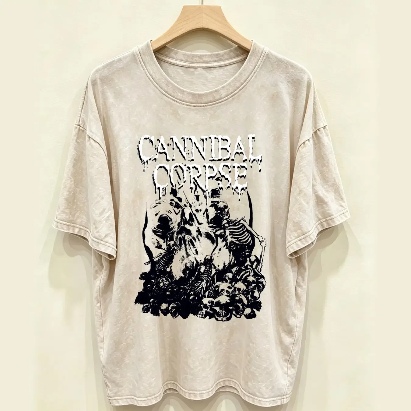 washed T Shirt CANNIBAL CORPSE PILE OF SKULLS  Cotton Red S to 5XL K3922 vintage Washed Breathable streetwear Stretched Soft