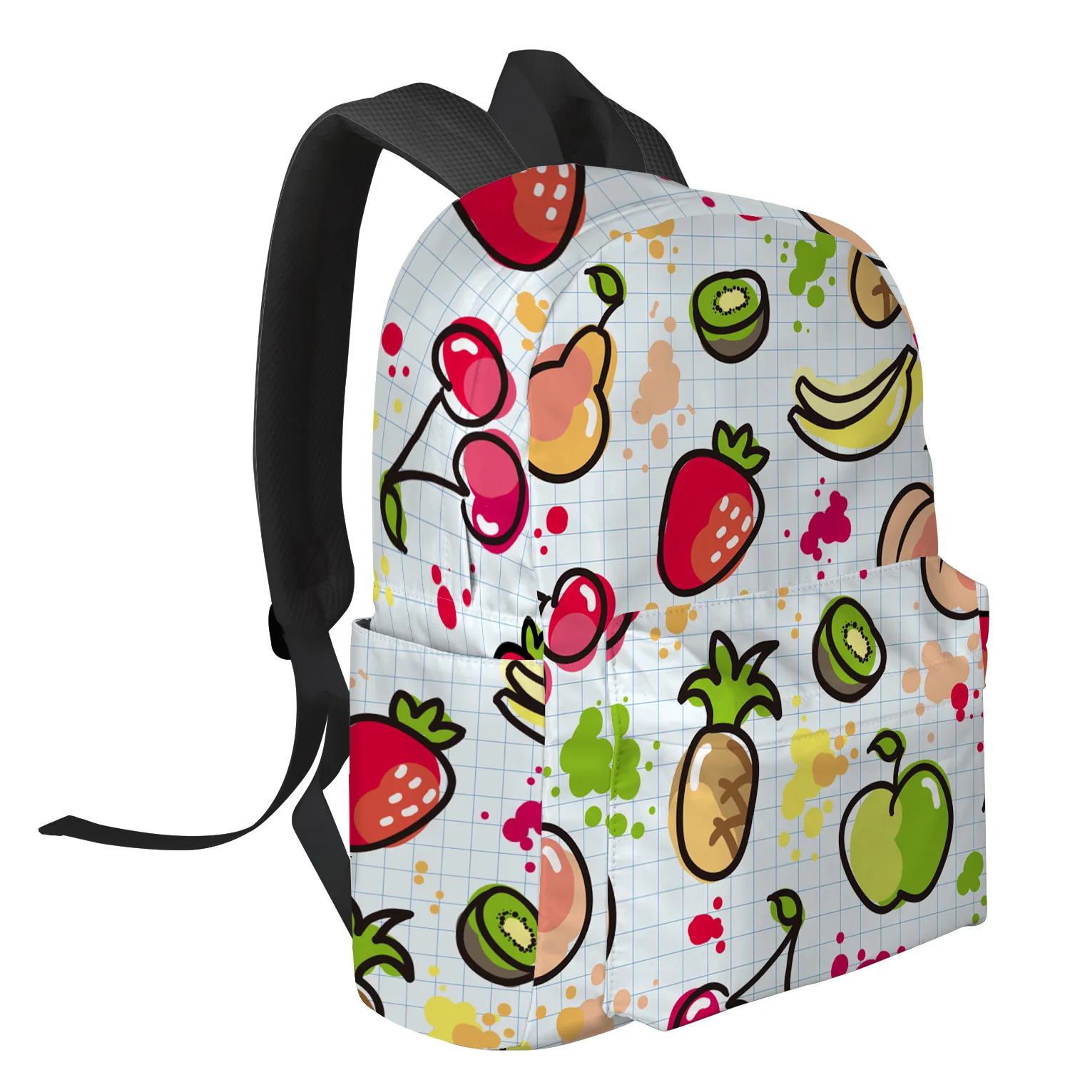 Fruit Cherry Peach Kiwi Colorful Large Capacity Backpack Men Laptop Bags High School Teen College Girl Student Mochila