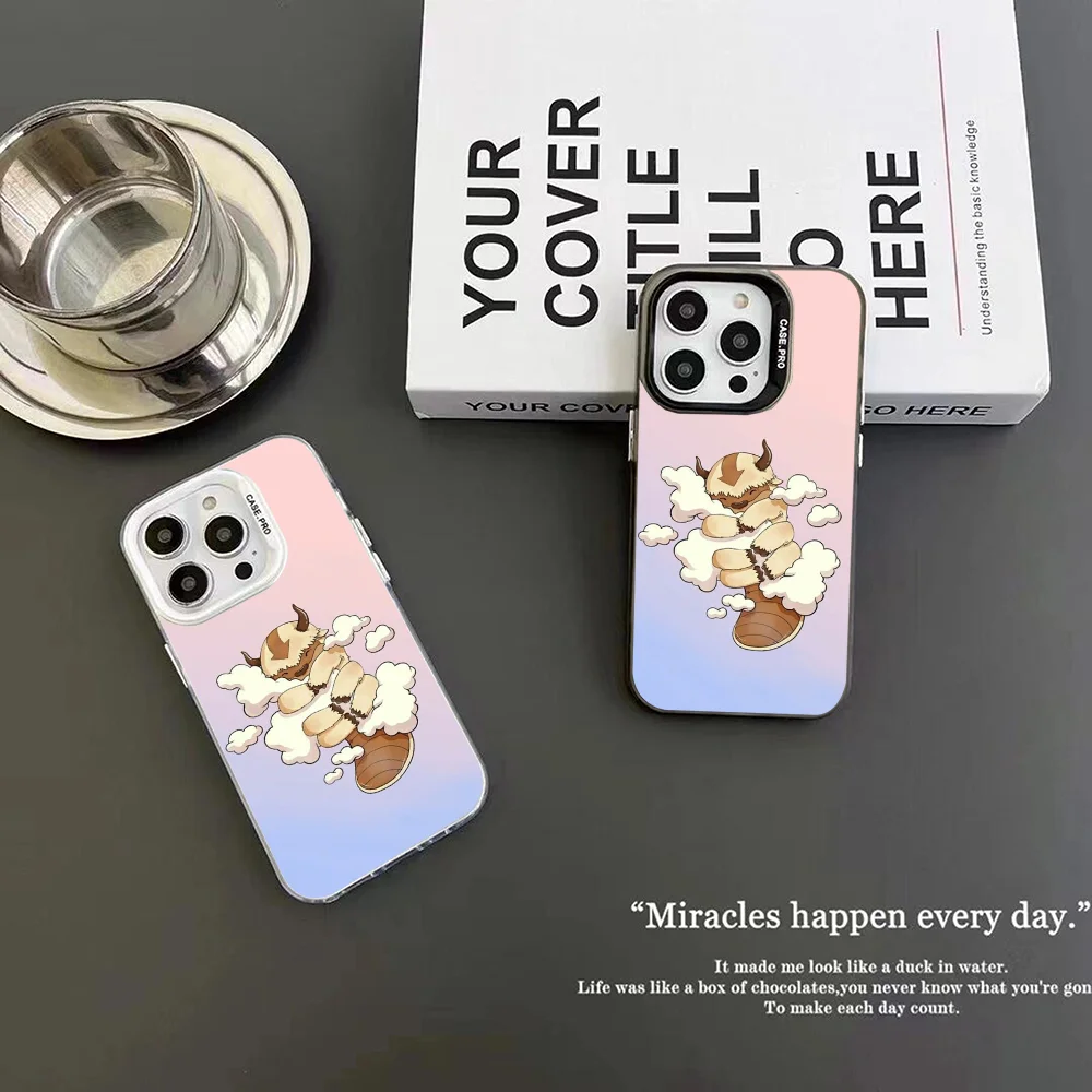 A- Avatar Appa Yip Yip Phone Case IMD Color Silver Shell For IPhone 16 15 14 13 12 Pro Max Plus