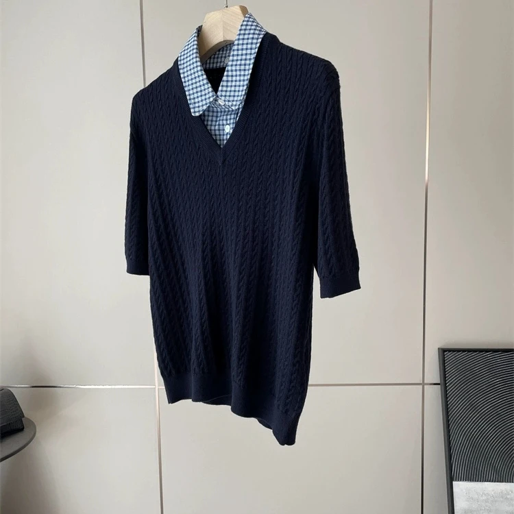 

Вязаный свитер унисекс с воротником-стойкой и деконструированным воротником, с узором «косичка», женская мода