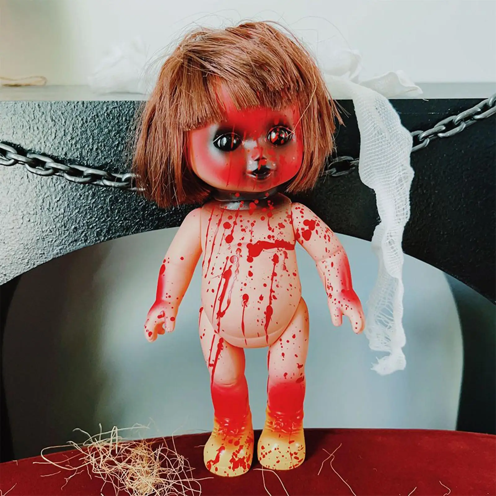 Gruselige Puppe, gruselige Puppe, Halloween-Ornamente für Baum, Halloween-Dekorationen, Heimdekoration für Innen, Schlafzimmer, Wohnzimmer, Party, Hof