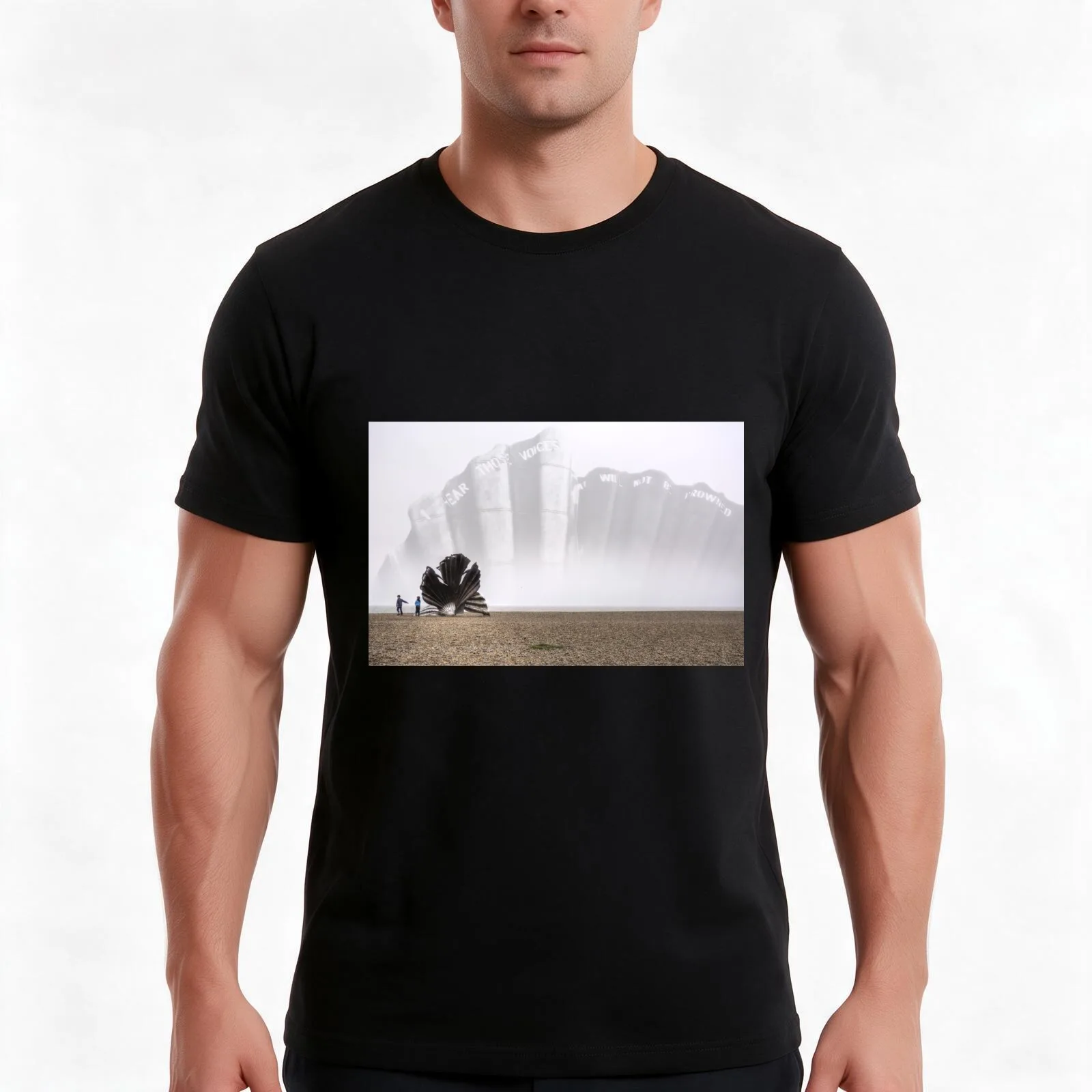 Scallop Sculpture T-Shirt, Summer Casual Cotton Tee, Oversized Streetwear Tops, Vintage Graphic Print, Loose Fit Short Sleeve