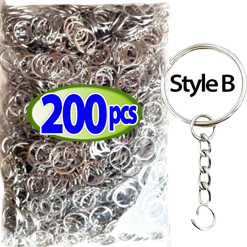 50/500 stücke versilberter Metall rohling Schlüssel bund Schlüssel bund geteilte Schlüssel ringe mit Ketten kletter schnallen Karabiner Schlüssel bund Zubehör