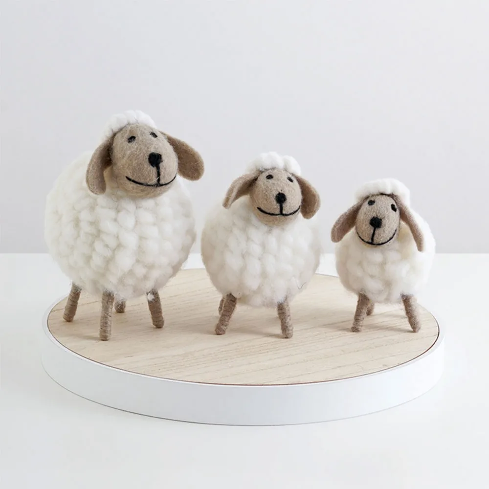 Desktop Cute Toys Mini Table Ornaments Cartoon Wool Felt Sheep Lamb  Decorations Home Furnishings For Gift Festival White