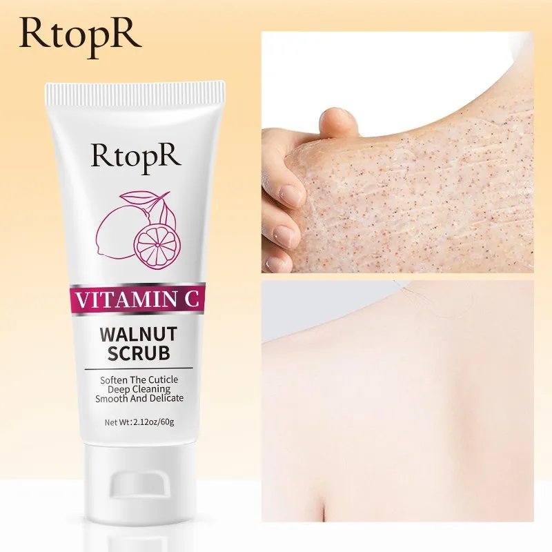 RtopR Vitamin C Walnut Scrub Deep Cleansing Soft Cuticle Body Bath Scrub Nicotinamide Brightening and Whitening Bath Products