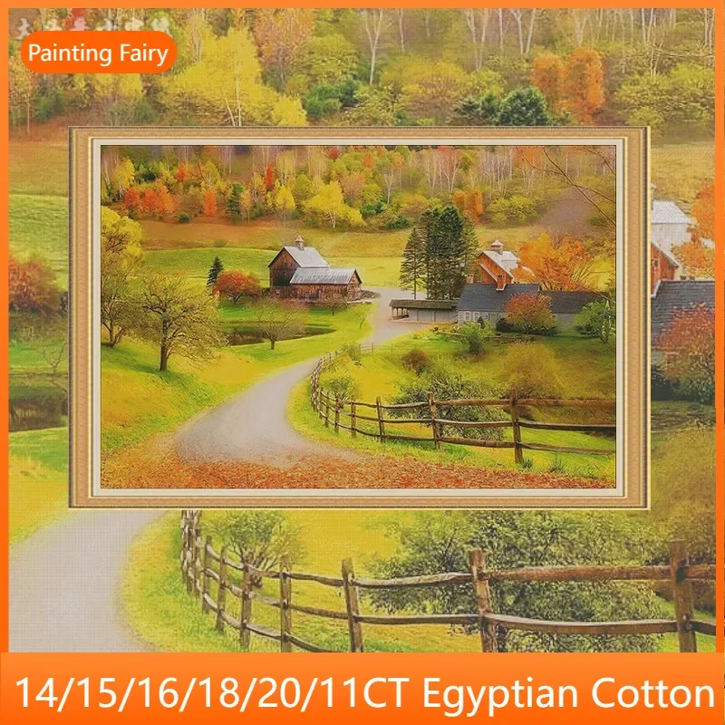[ZZ5513-Dyeing Autumn Meaning] Cross Stitch Hand Embroidery Kit 14CT 16CT, Cotton Threads, Creative Needlework Project