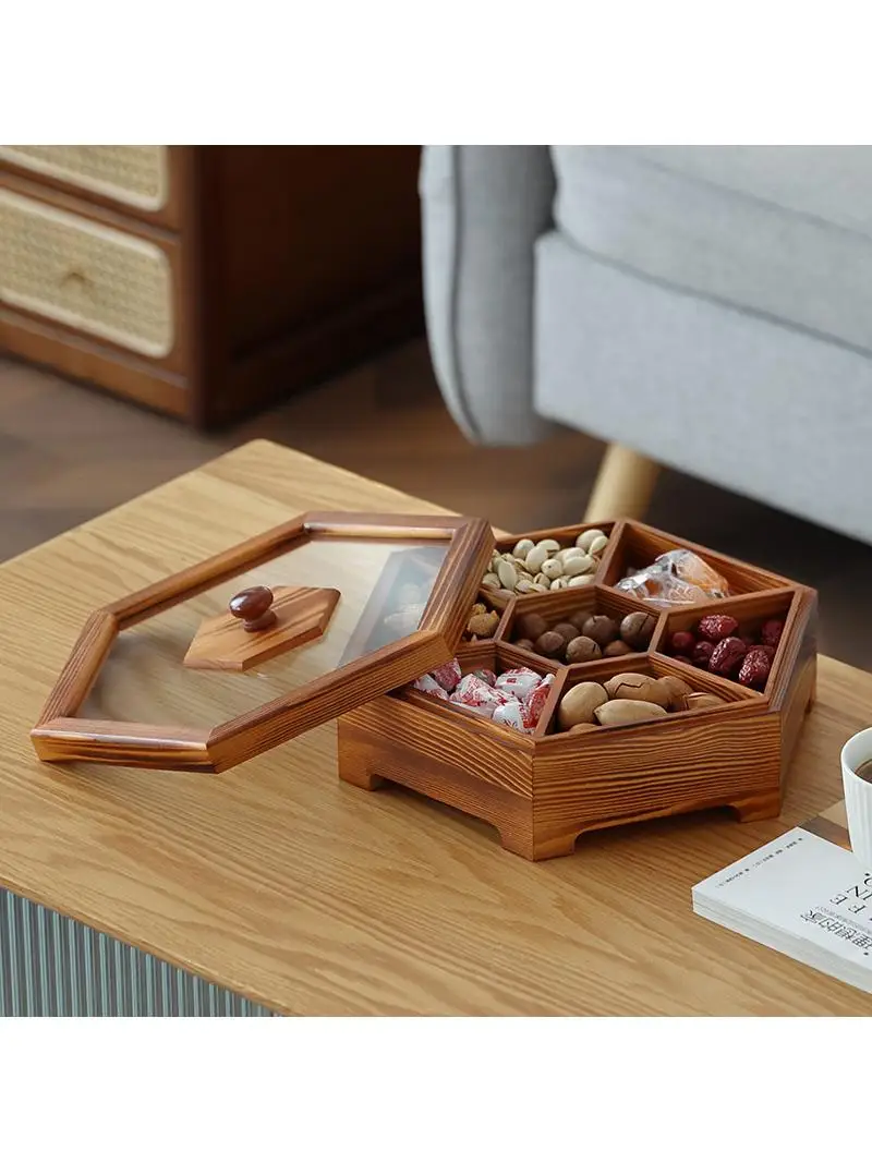 

New Chinese Sle Wood Nut Box Sna Organizer Living Room Tea Time Candy Holder Dry Fruit Plate Pastries Tray