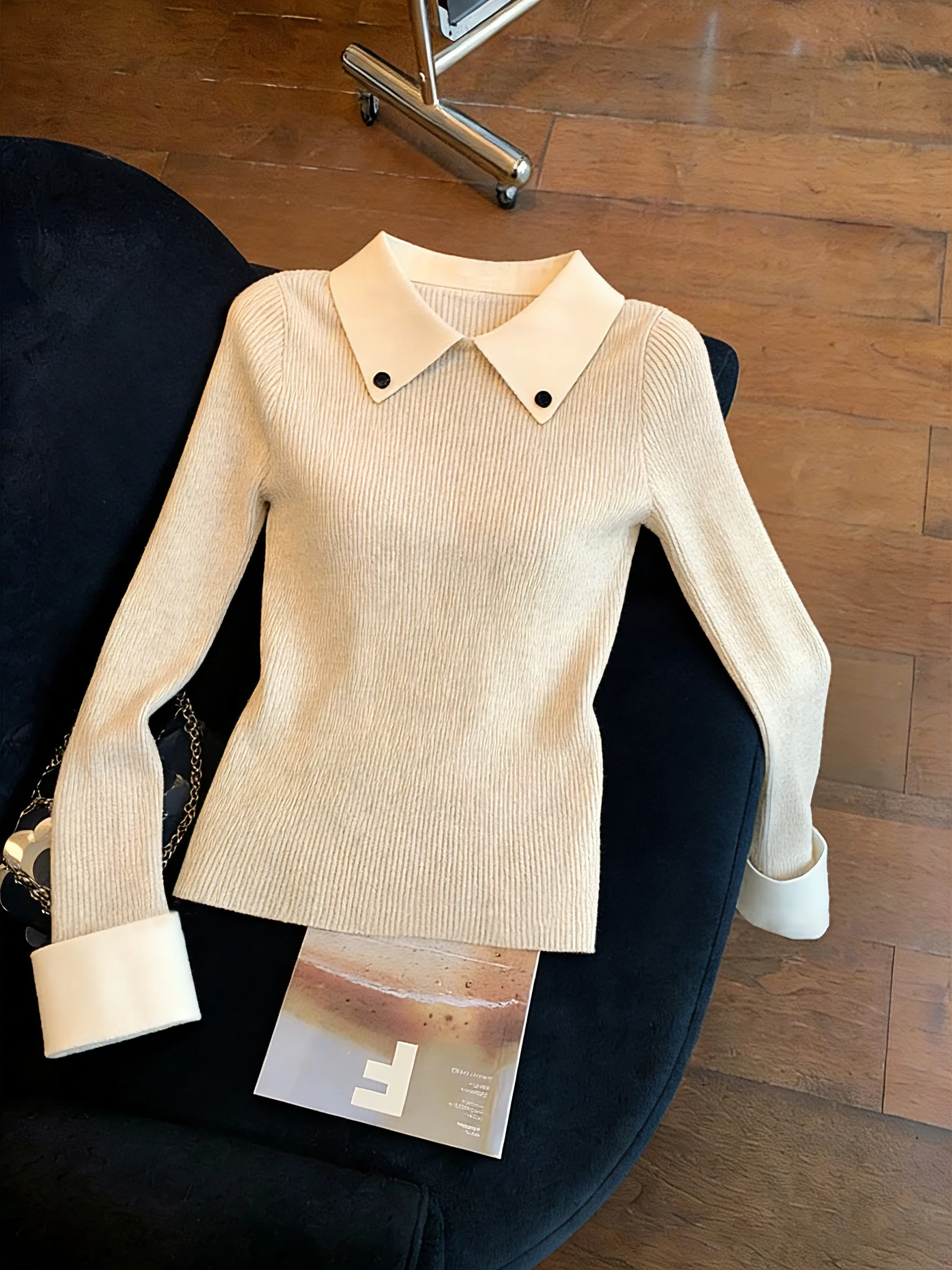 

Korean Sle Slim Fit Collar Knitted Sweater ex Spring Autumn High Faion Color Blo Base Layer Sweater