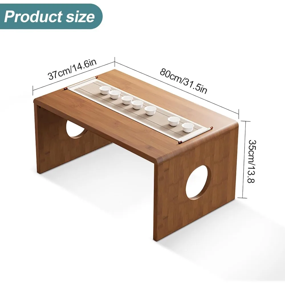 Foldable Japanese Floor Table Low Bamboo Coffee Table for Tatami Meditation, Easy Assembly, Space-Saving Design, Ideal for Small