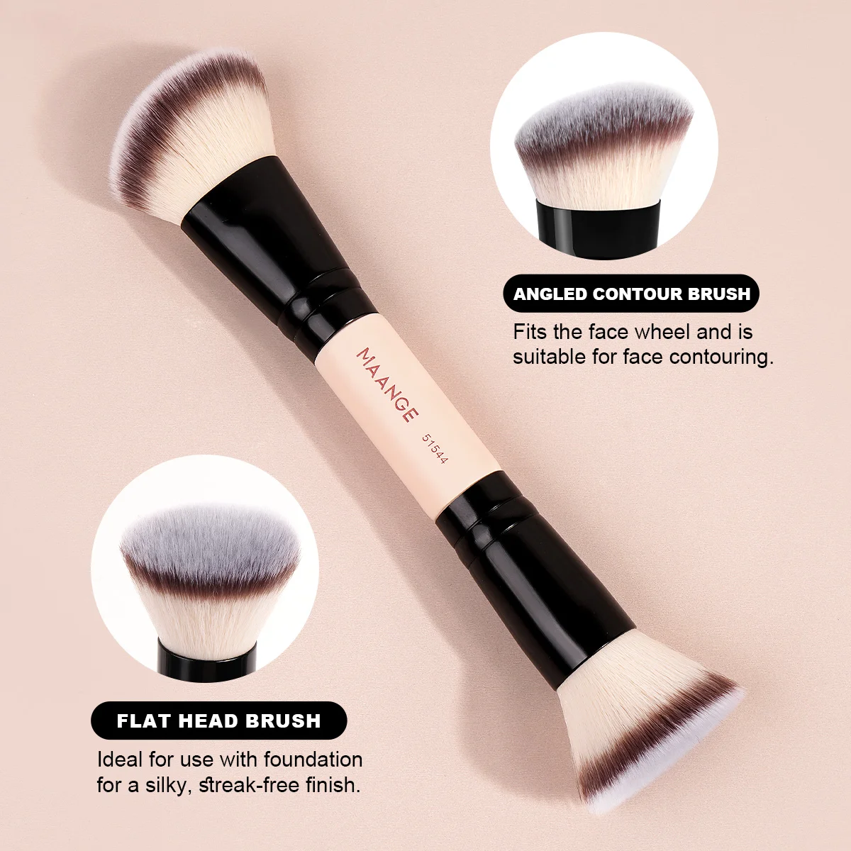 MAANGE 4-teiliges Basic-Make-up-Pinsel-Set, doppelseitige Grundierungen, Puder-Rouge-Details für Lidschattenpinsel, Anfänger, Reise-Make-up