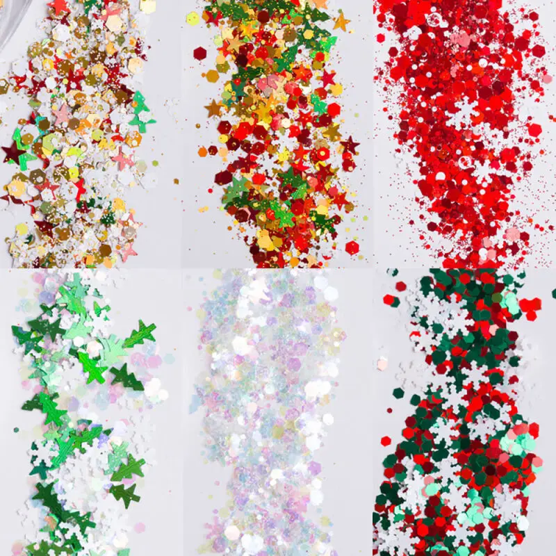 Autocollants de visage de noël, paillettes blanches, autocollants décoratifs pour bijoux d'ongles, autocollant flocon de neige d'hiver