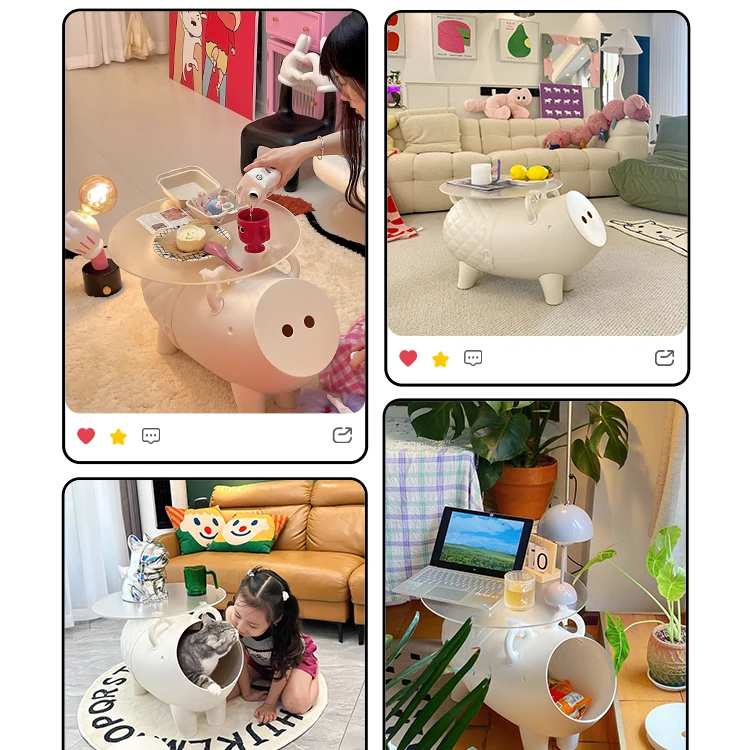 Naokten Brain Pain Creative Can Store Simple Side Cartoon Pig Children's Tea Table