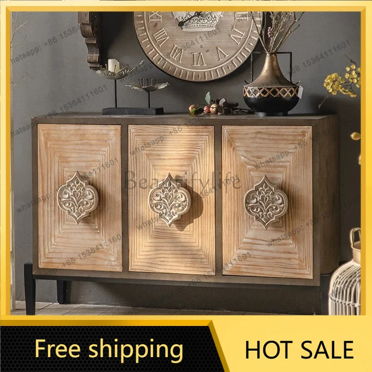 XX. American retro dining side cabinet solid wood living room wall decorative cabinet