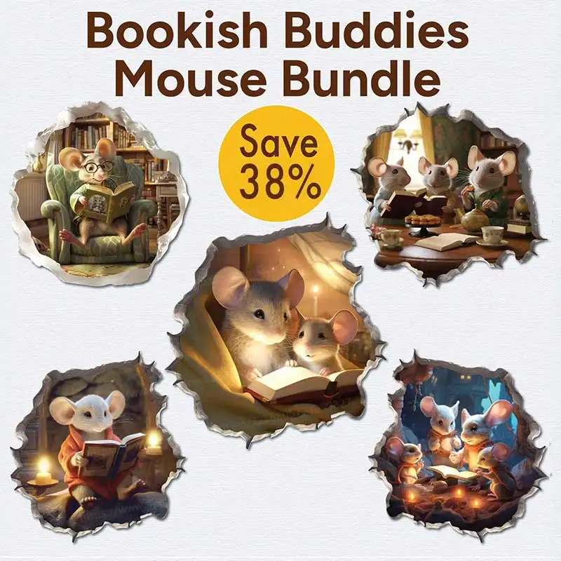5 Pieces/Pack Bookish Buddies Mouse Hole Wall Sticker Toilet Decor Living Room Refrigerator Home Decoration Decals M1567