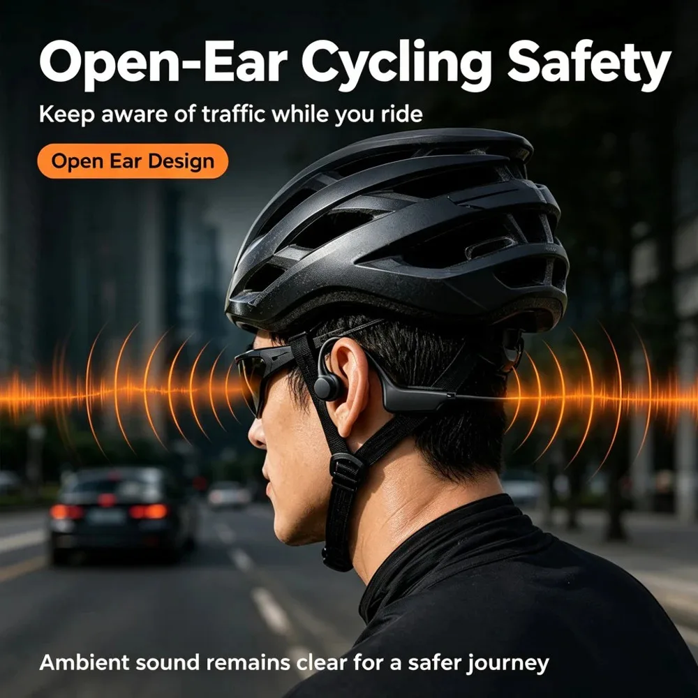 KEBIDUMEI Bluetooth 6.0 Bone Conduction Earphones Open-Ear Headphones Long Standby Noise Reduction Ear Hook Wireless Headsets