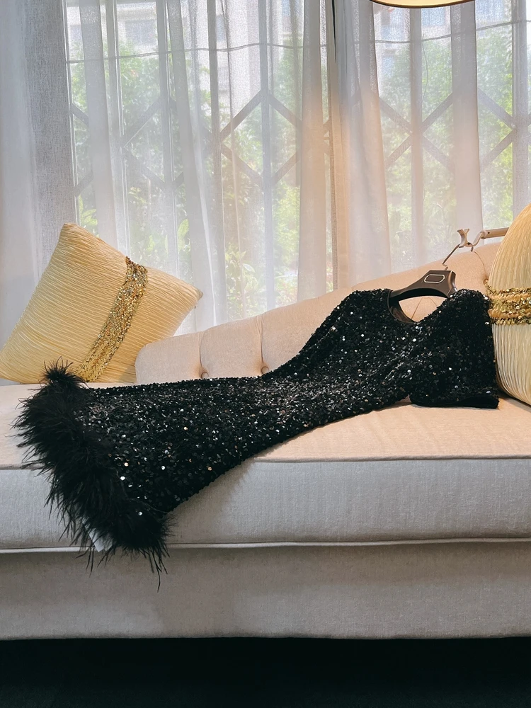 

Юбка А-силуэта с высокой талией Ele Bla Swan Feather Sequin Dr, с круглым вырезом, роскошный, уникальный дизайн