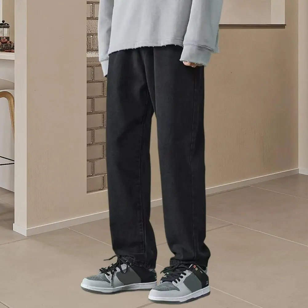 2024New coreano moda uomo Casual Jeans lunghi larghi classico uomo Denim dritto pantaloni a gamba larga tinta unita azzurro grigio nero