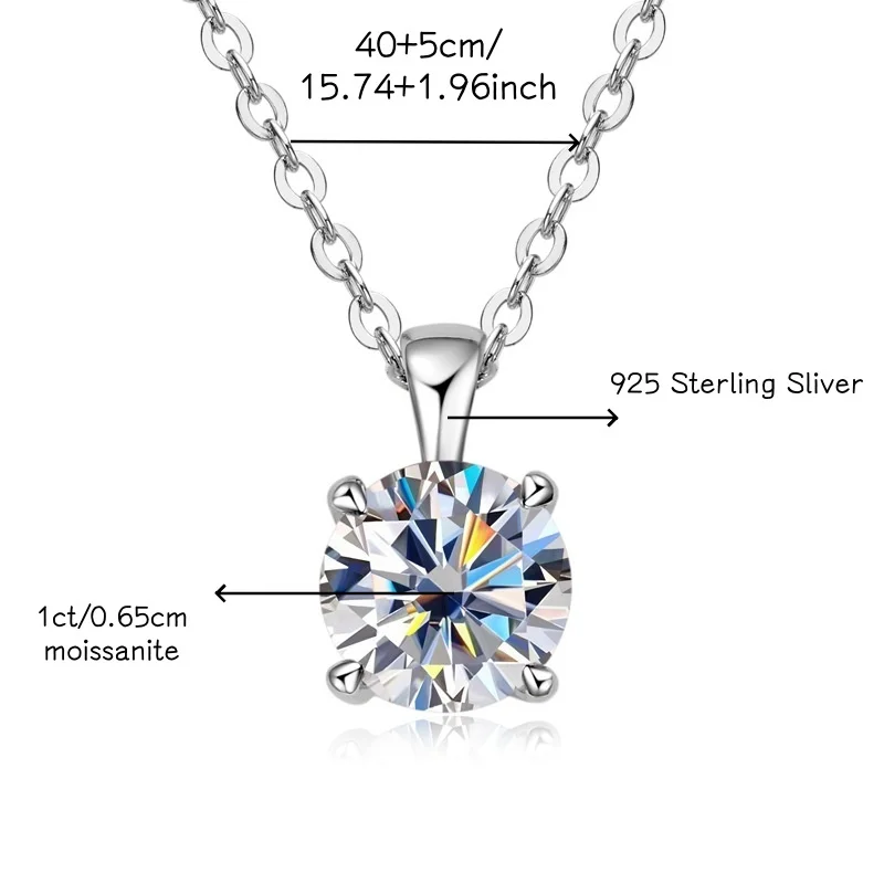 

Bague Ringen Classic Four Prong 1ct Moissanite Necklace Women's 925 Sterling Silver Pendant Luxury Fine Jewelry