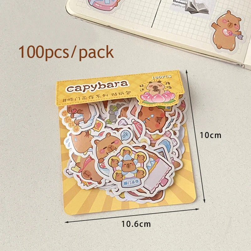 100pcs Cute Capybara Sticker Aesthetic Stationery Japanese School Supplies Children\'s Stickers Diary Decoration Art Supplies