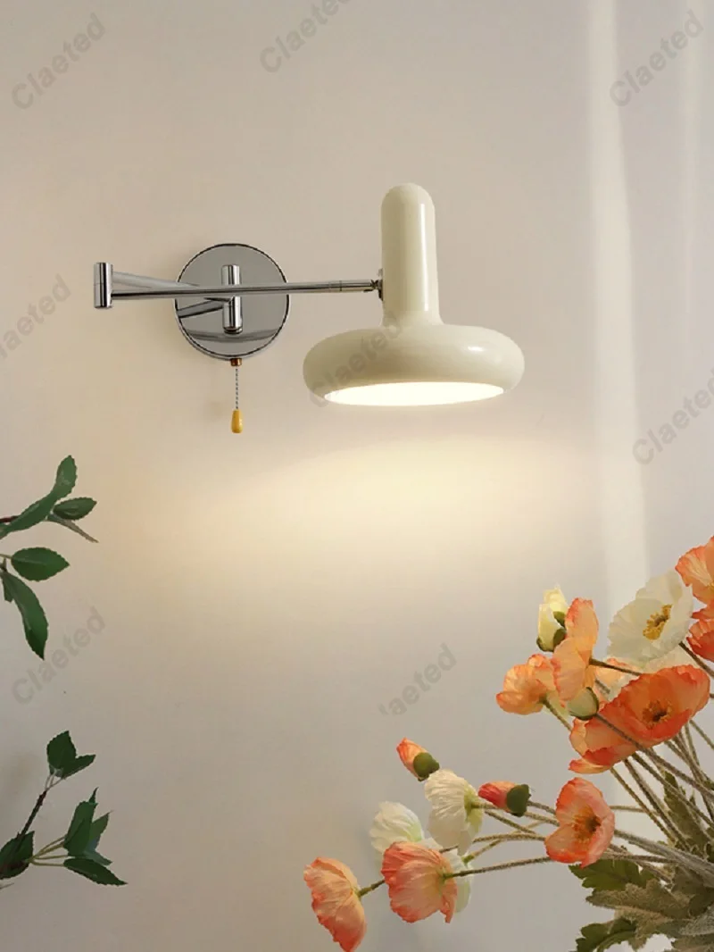 Bedroom Bedside Wall Lamp LED E27 Bulbs Living Room Wall Lamp Cream Style Nordic Creative Retractable Study Reading Rocker Lamp
