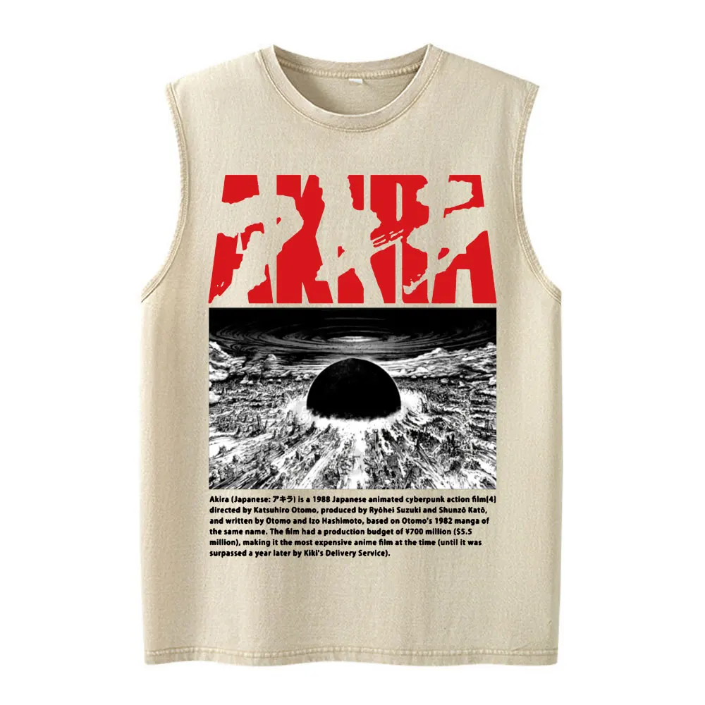 Japanischer Anime Akira Shotaro Kaneda Grafik-Print Gewaschene Tanktops für Männer und Frauen, Baumwoll-Ärmellose Westen-T-Shirts, Streetwear – Detail 7