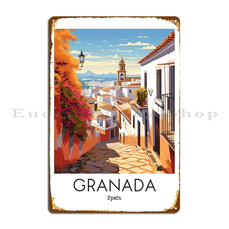 A Vintage Travel Illustration Of Granada Spain Metal Sign Retro Garage Wall Cave Personalized Cinema Tin Sign Poster