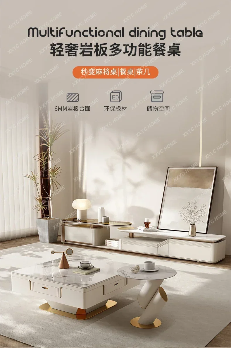 A new style Light Luxury Stone Plate Lifting Coffee Table Mahjong Table Dining Table Double-Use Mahjong Machine Multifunctional