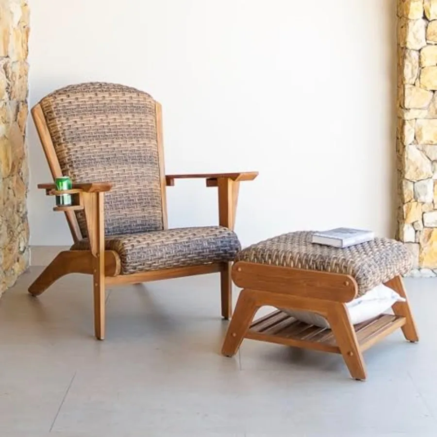 

Cam Teak ded Woven Patio rondk Conversation Set - Brown, rondk wi Ottoman, Free Patio Cover, Dry Foam, Weaer-Resnt, Ottoman wi