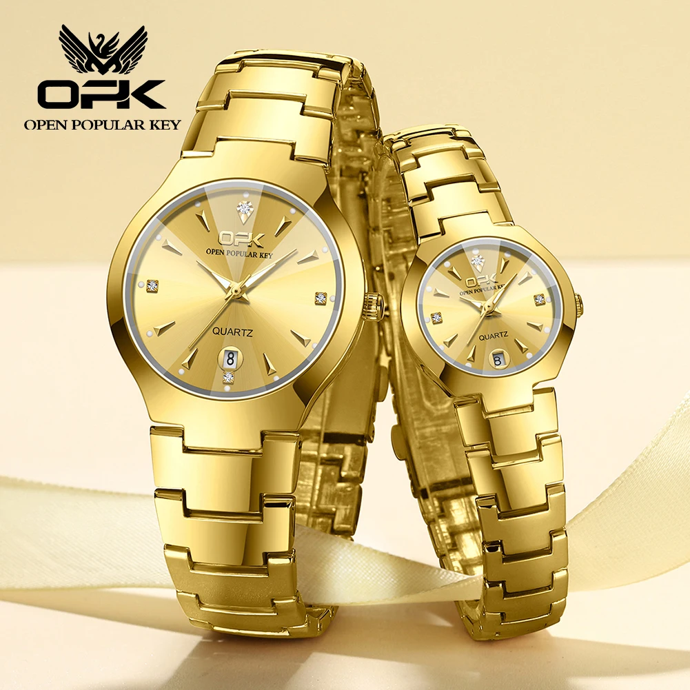 OPK Luxury Men And Women Couple Watches Waterproof Luminous Fashionable Quartz Wristwatch Trendy Original Stainless Steel Strap