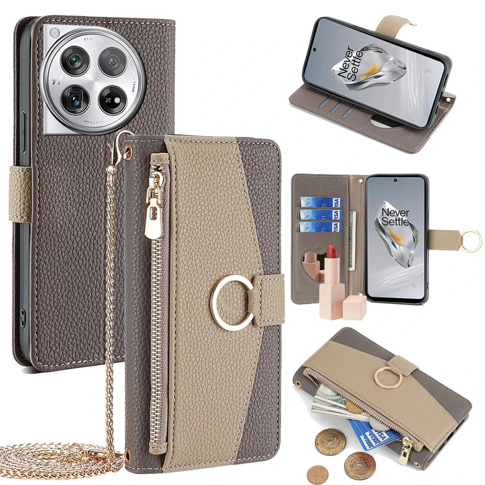 Business Crossbody Phone Case for Oneplus 12R 12 11 10 9 8 Pro 11R 10T 10R 9RT 9R 8T Flip Cover Zipper Wallet Case Metal chain