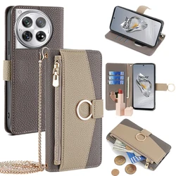 Business Crossbody Phone Case for Oneplus 13 12R 12 11 10 8 9 Pro 10T 9RT 9R 8T Flip Cover Zipper Wallet Case Metal chain