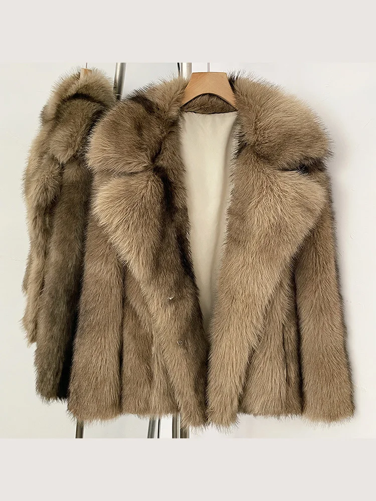 2026 Autumn Winter Women Women Luxury Faux Fox Fur Jacket Striped Soft Long Sleeve Thick Warm Outerwear Furry Coat