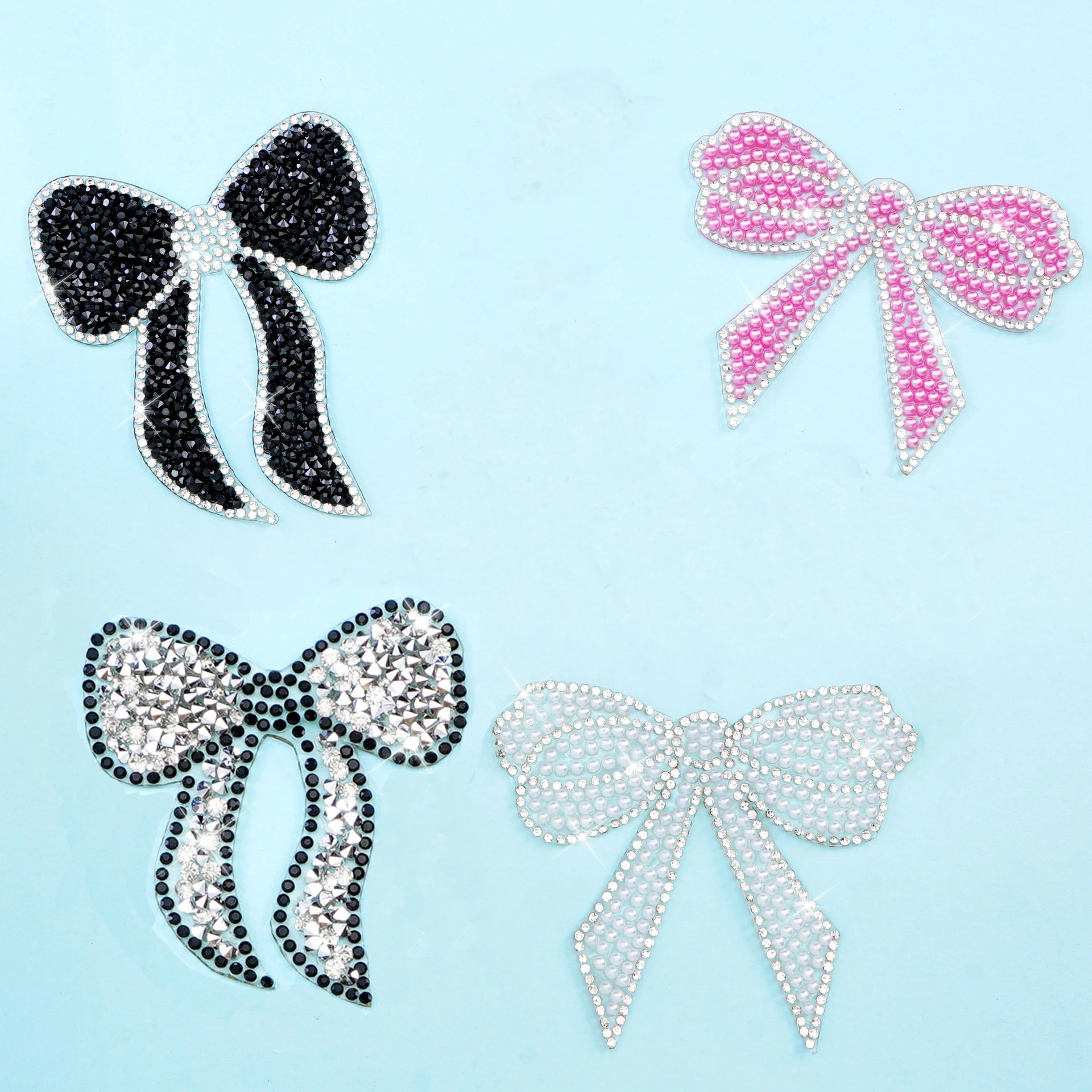 1szt Beauty Bows Patch Hot Fix Rhinestone Silver Gold Crystal Iron On Patches For Women Baby Clothes Bag Applique Diy Stickers