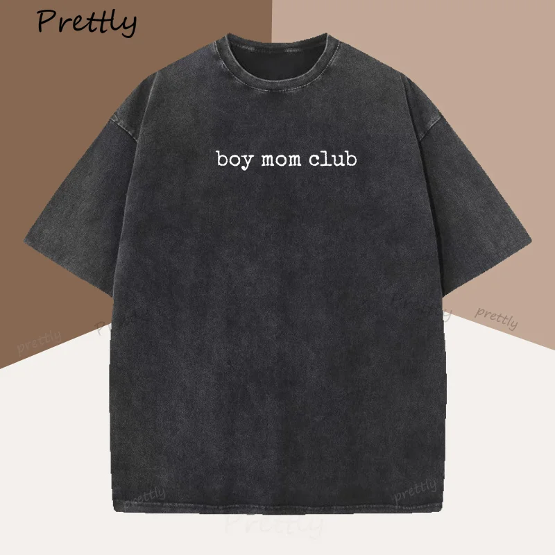 Boy Mom Club T-Shirt Damen Mom of Boys T-Shirt Süßes Mom Life T-Shirt Muttertagsgeschenk Mama Baumwolle Vintage Kurzarm Übergroß – Detail 3