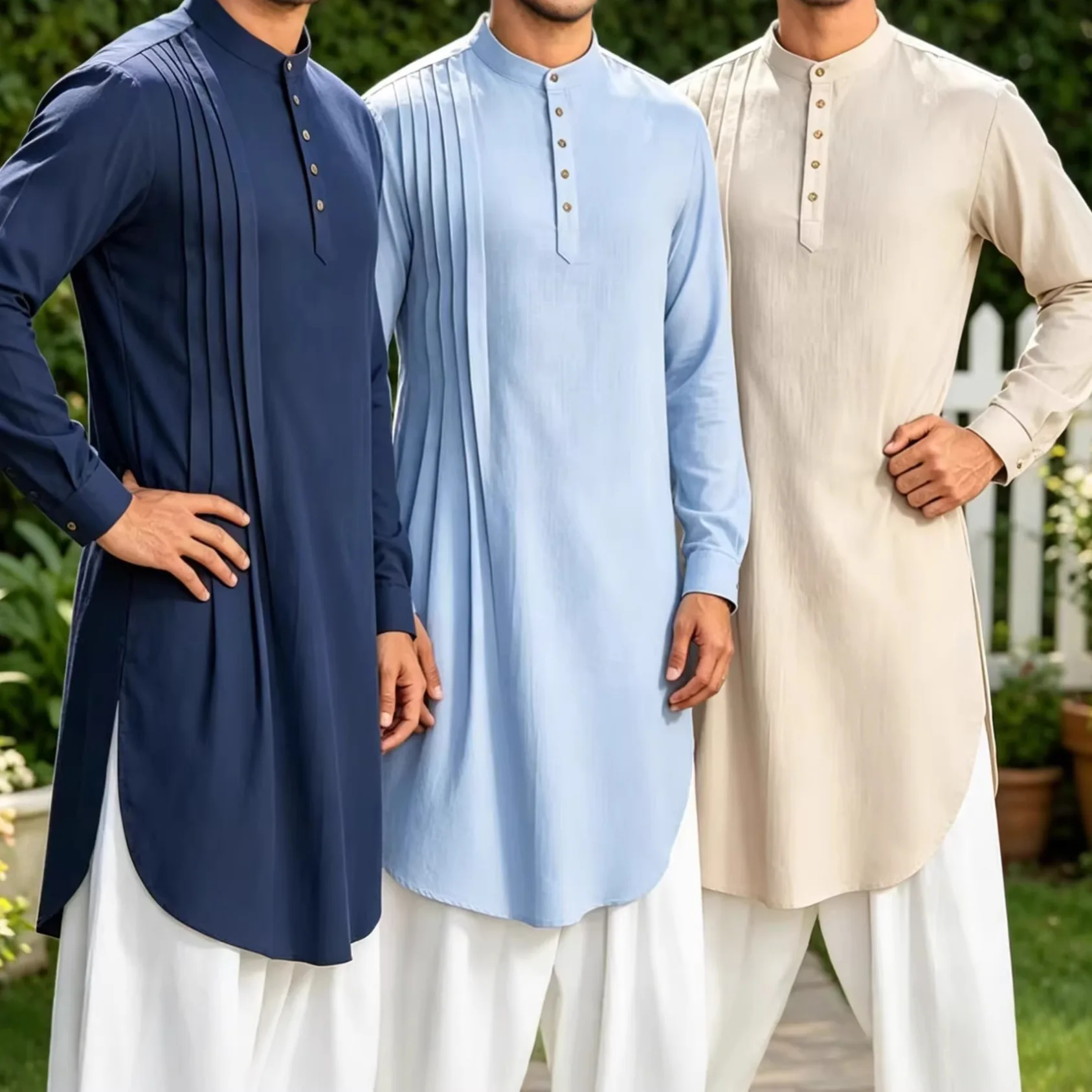 Men Button Down Mid Length Shirt Men Loose Casual Breathable Kurtas Male Longline Tunic Top Indian Pakistani Outfits