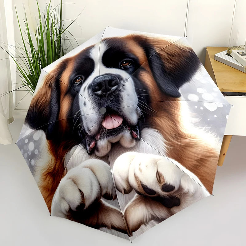 

Складной зонт с милой собакой Love You, модный дизайн с автоматическим открытием, 8, железные ребра, пластиковая ручка, складной солнцезащитный козырек, идеальный рождественский подарок