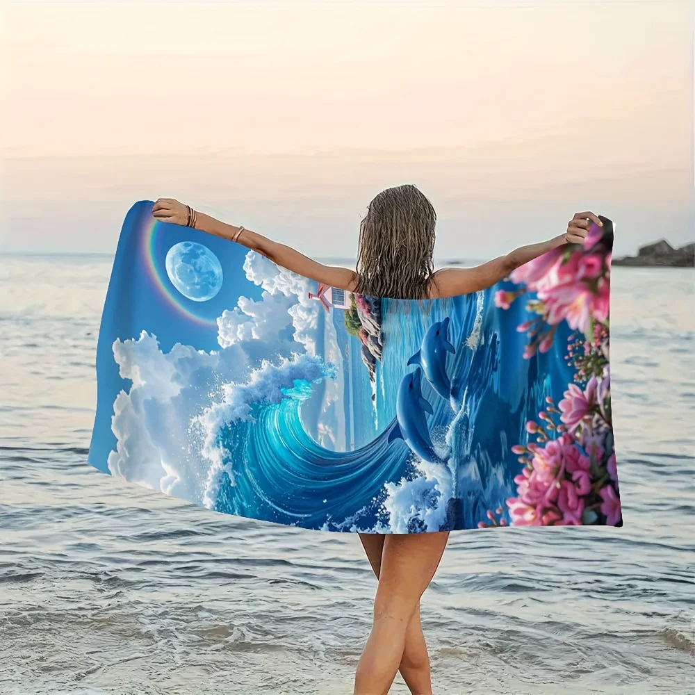 

1pc Dolphin Multi-Use Microfiber Bath Towel - Polyester, Machine Washable, Great for Travel, Swimming